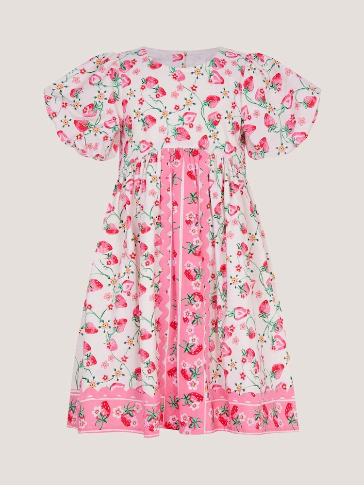 Monsoon Puff Sleeve Strawberry Print Dress - Imaginea 1 din 3