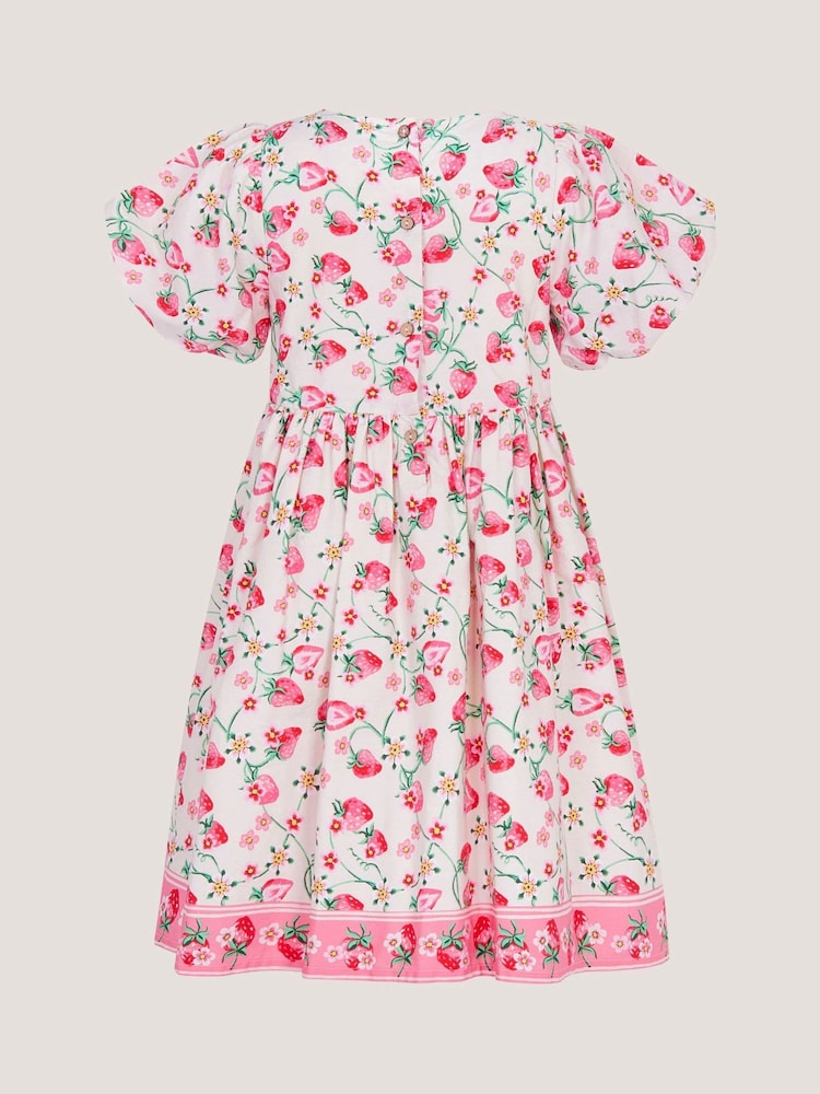 Monsoon Puff Sleeve Strawberry Print Dress - Imaginea 2 din 3