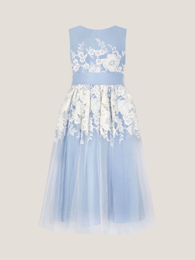 Monsoon Pale Blue Felicity Floral Embroidered Mesh Dress - Image 2 of 4