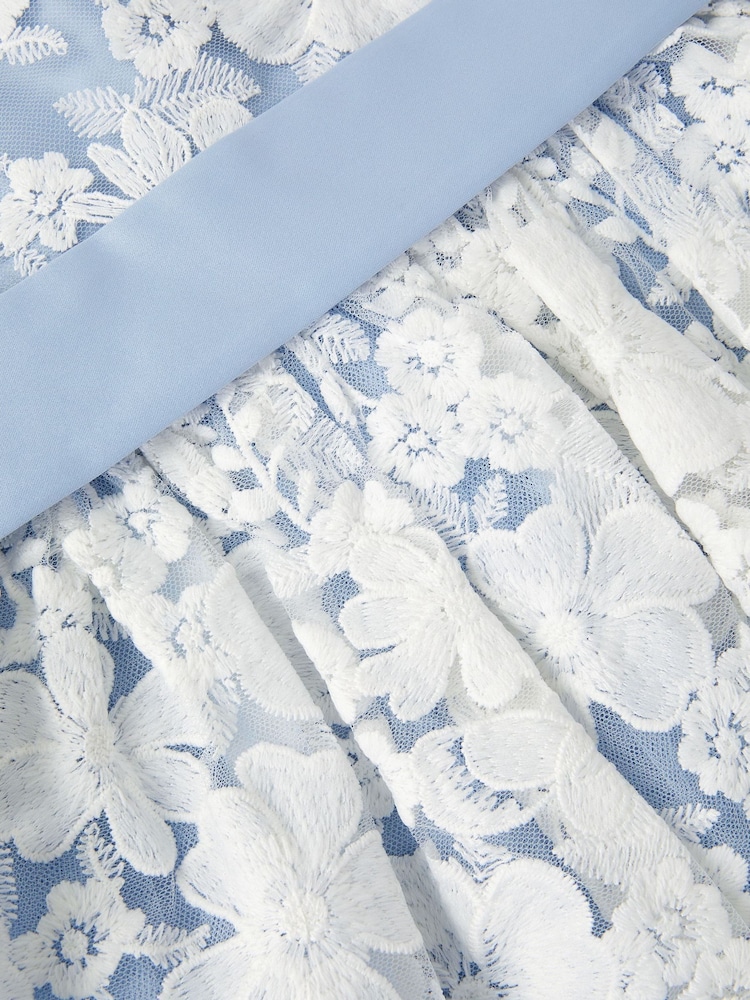 Monsoon Pale Blue Felicity Floral Embroidered Mesh Dress - Image 4 of 4