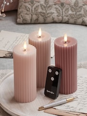 Lights4fun Set of 2 Blush Pink TruGlow Slim Pillar Candles - Image 2 of 4