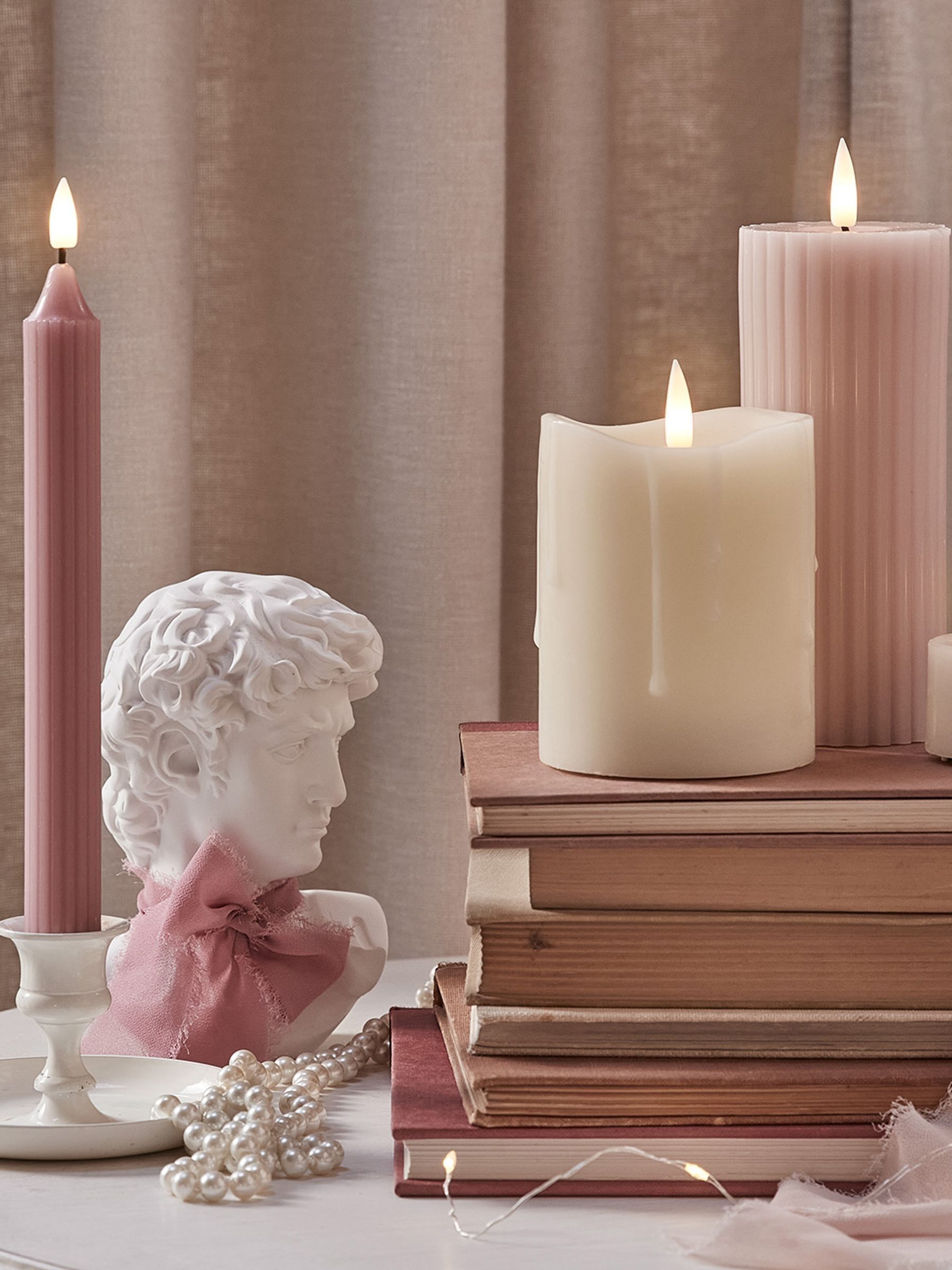 Buy Lights4fun Set of 2 Blush Pink TruGlow Slim Pillar Candles from the ...