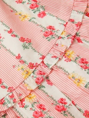 Monsoon Pink Frilly Floral Stripe Print Dress - Image 2 of 4