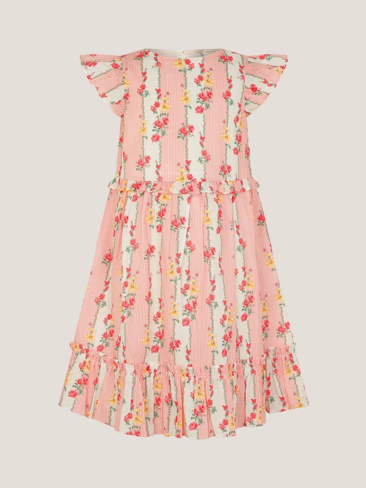 Monsoon Pink Frilly Floral Stripe Print Dress - Image 4 of 4 Monsoon Pink Frilly Floral Stripe Print Dress - Image 4 of 4