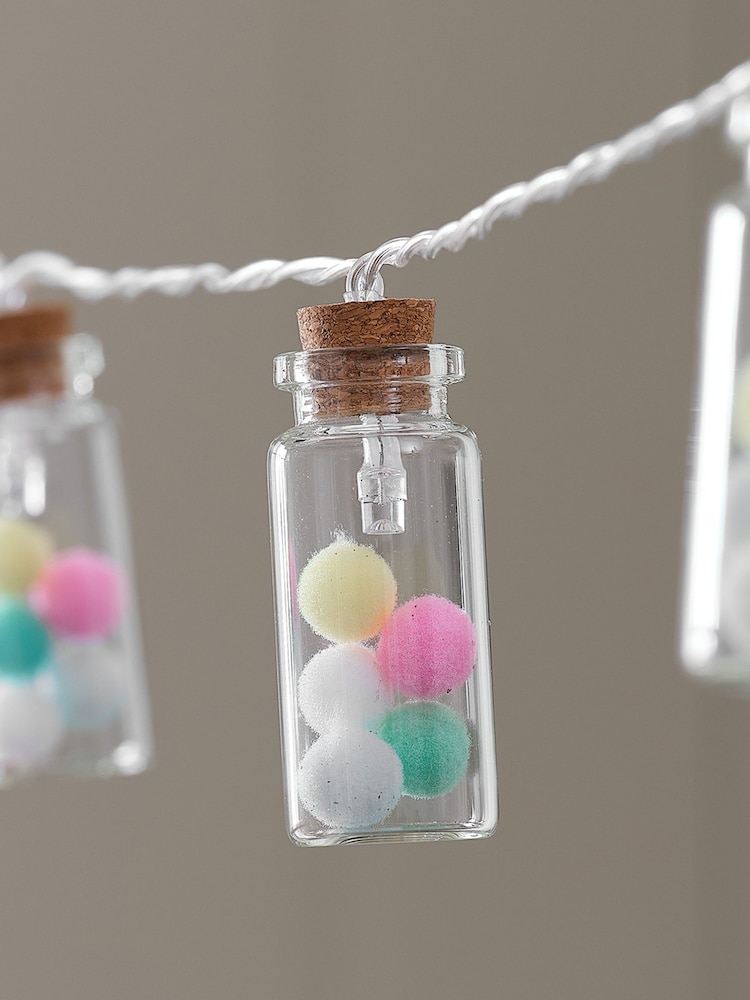 Lights4fun Set of 10 Pastel Pompom Glass Jar Lights - Image 2 of 4