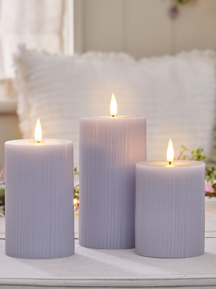 Lights4fun Set of 3 Ribbed Pillar Candles with Infrared RC - Image 1 of 6 Lights4fun Set of 3 Ribbed Pillar Candles with Infrared RC - Image 1 of 6