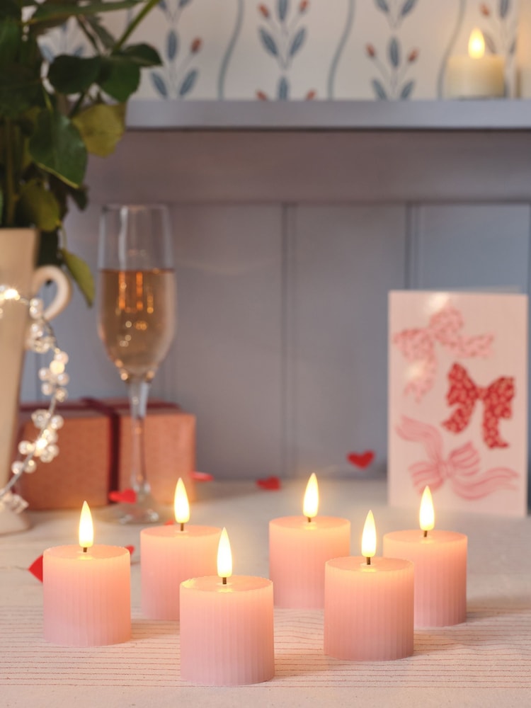 Lights4fun Set of 6 Pink Ribbed Tea Lights with Infrared RC - Image 2 of 6 Lights4fun Set of 6 Pink Ribbed Tea Lights with Infrared RC - Image 2 of 6