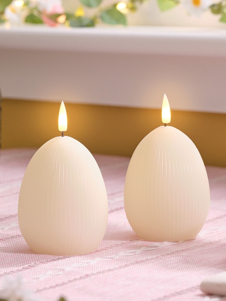 Lights4fun Set of 2 Ribbed Egg Candles with Infrared RC - Image 1 of 4