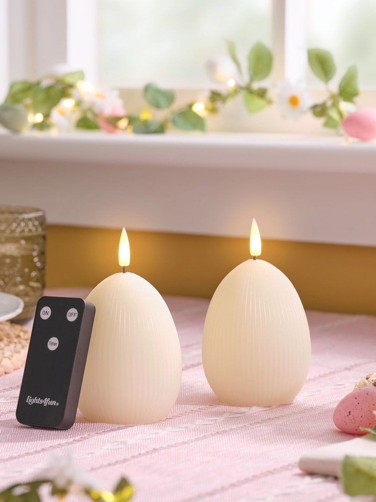 Lights4fun Set of 2 Ribbed Egg Candles with Infrared RC - Image 2 of 4