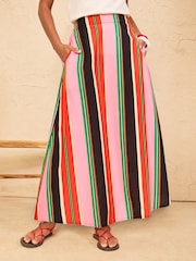 Love & Roses Multi Cotton/Linen Blend Stripe Midi Skirt - Image 1 of 4