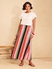 Love & Roses Multi Cotton/Linen Blend Stripe Midi Skirt - Image 3 of 4