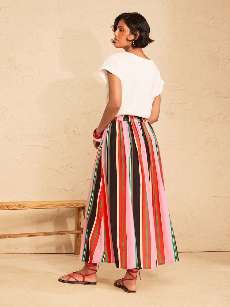 Love & Roses Multi Cotton/Linen Blend Stripe Midi Skirt - Image 4 of 4