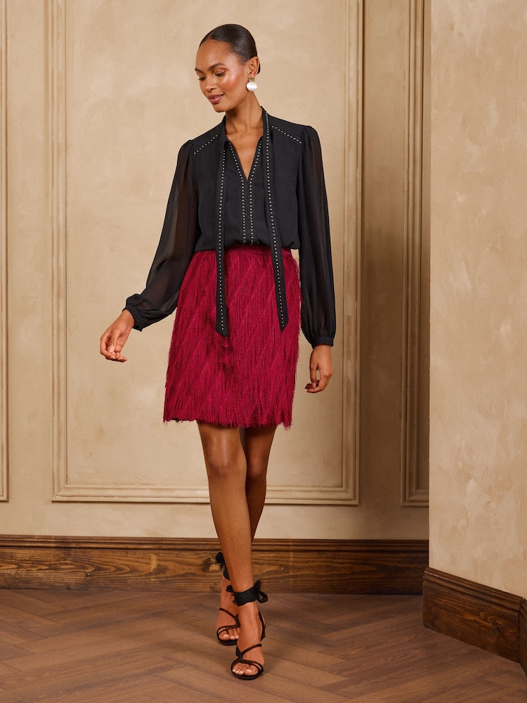 Marron rouille - Love & Roses Fringe Mini Skirt - Image 2 de 5
