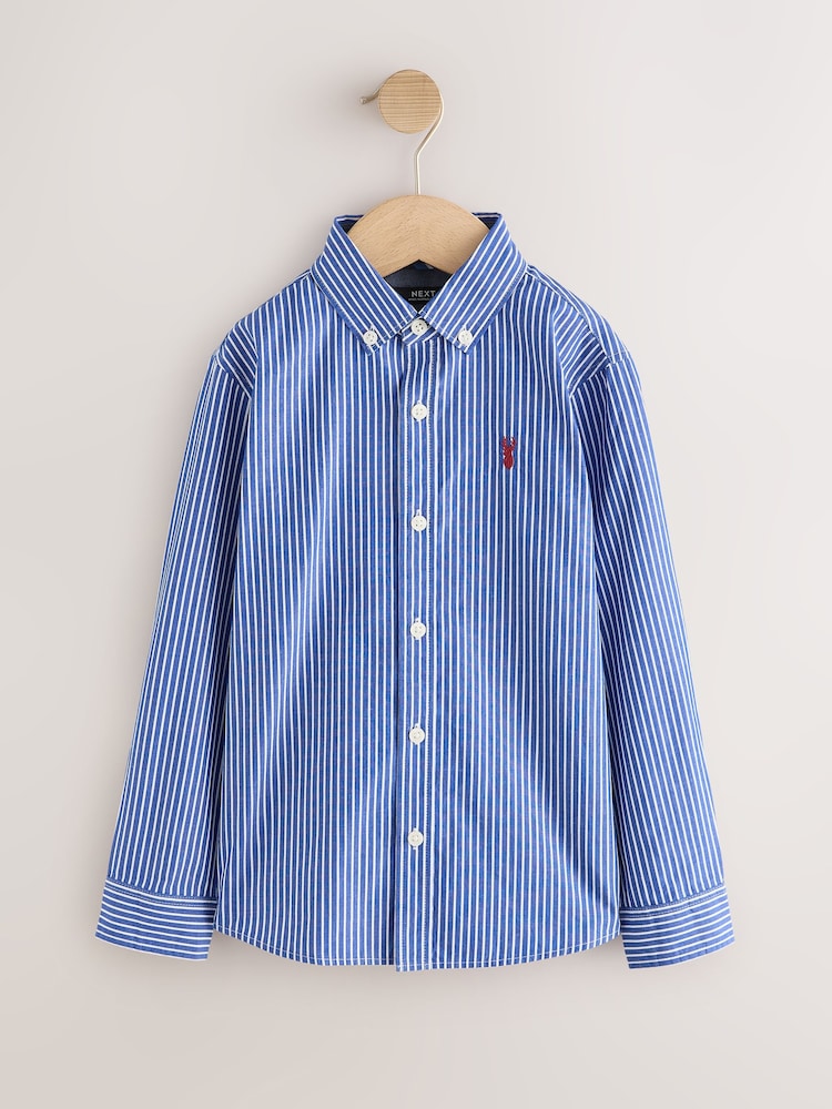 Blue Long Sleeve Poplin Stripe Shirt (3-16yrs) - Image 1 of 4 Blue Long Sleeve Poplin Stripe Shirt (3-16yrs) - Image 1 of 4