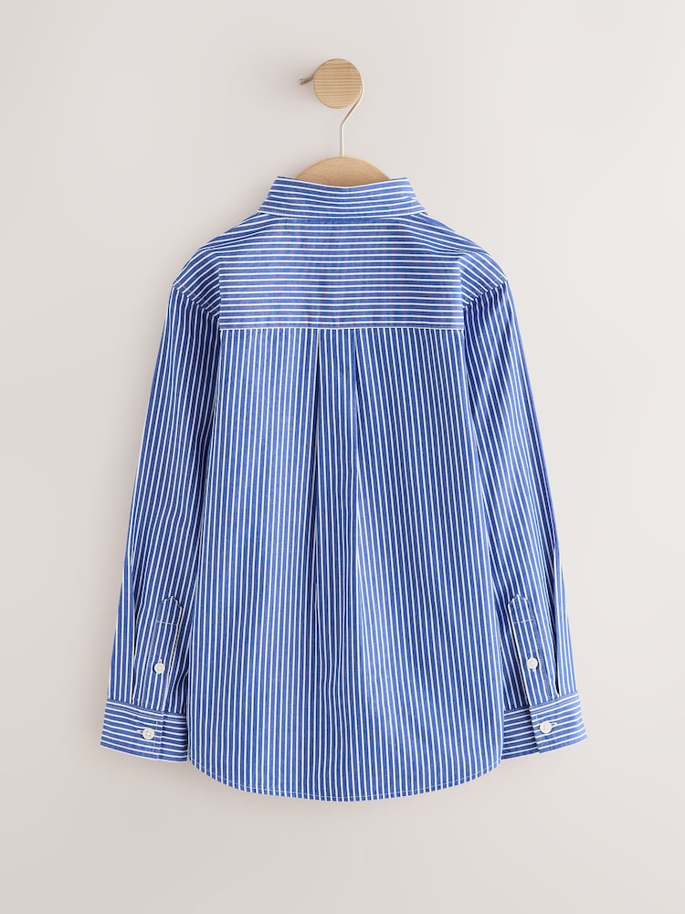 Blue Long Sleeve Poplin Stripe Shirt (3-16yrs) - Image 2 of 4 Blue Long Sleeve Poplin Stripe Shirt (3-16yrs) - Image 2 of 4