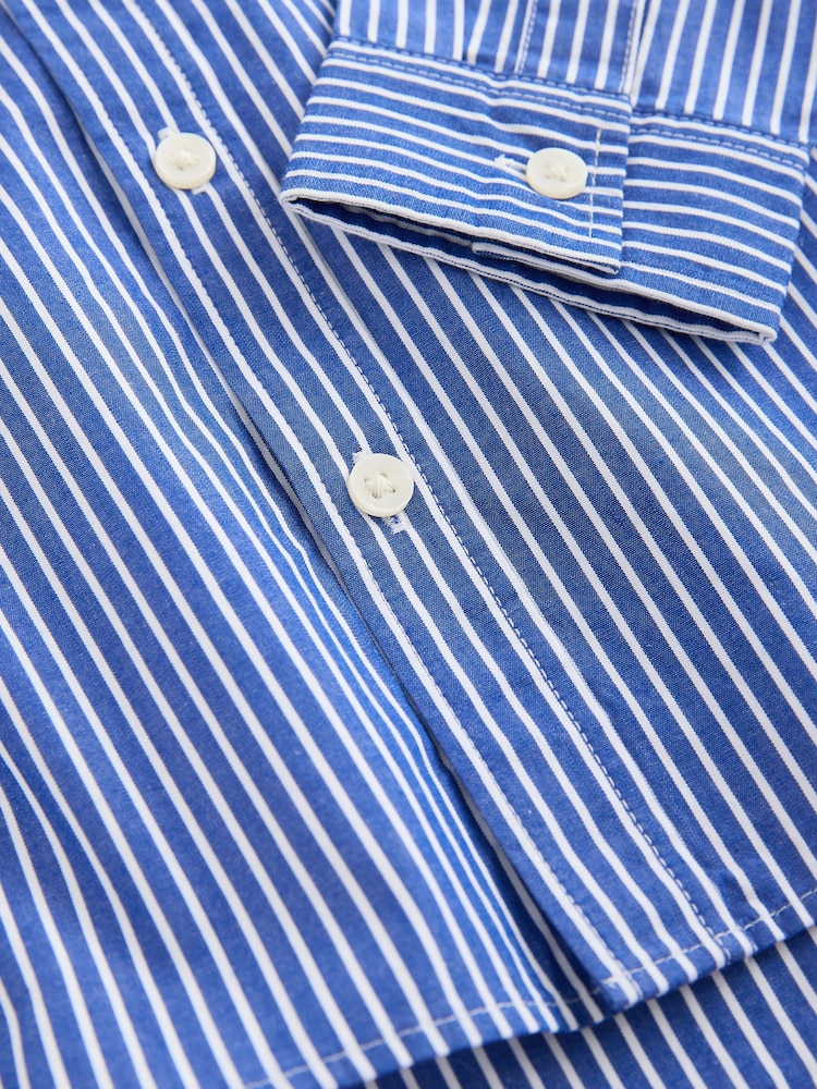 Blue Long Sleeve Poplin Stripe Shirt (3-16yrs) - Image 4 of 4 Blue Long Sleeve Poplin Stripe Shirt (3-16yrs) - Image 4 of 4
