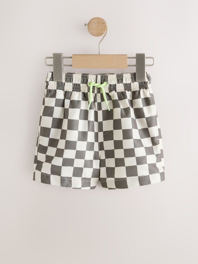 Brown Checkerboard Printed Swim Shorts (3mths-7yrs) - Image 1 of 5 Brown Checkerboard Printed Swim Shorts (3mths-7yrs) - Image 1 of 5