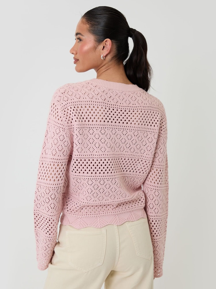 Threadbare Pink Long Sleeve Pointelle Crochet Knit Jumper - Image 2 of 4