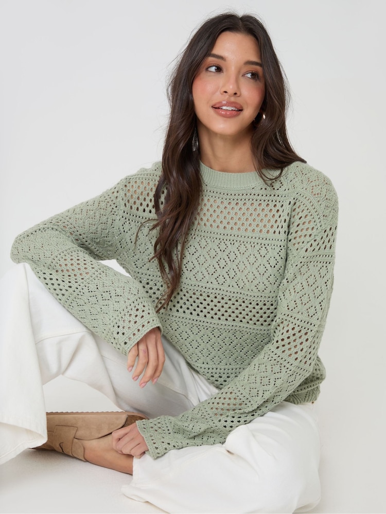 Threadbare Green Long Sleeve Pointelle Crochet Knit Jumpers 2 Pack - Image 2 of 5