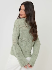 Threadbare Green Long Sleeve Pointelle Crochet Knit Jumpers 2 Pack - Image 4 of 5