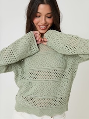 Threadbare Green Long Sleeve Pointelle Crochet Knit Jumpers 2 Pack - Image 5 of 5