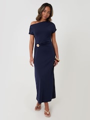 Threadbare Blue Off Shoulder Draped Jersey Maxi Dress - Image 4 of 5