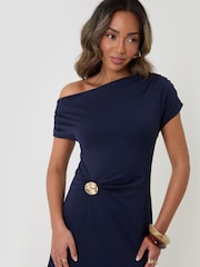 Threadbare Blue Off Shoulder Draped Jersey Maxi Dress - Image 5 of 5