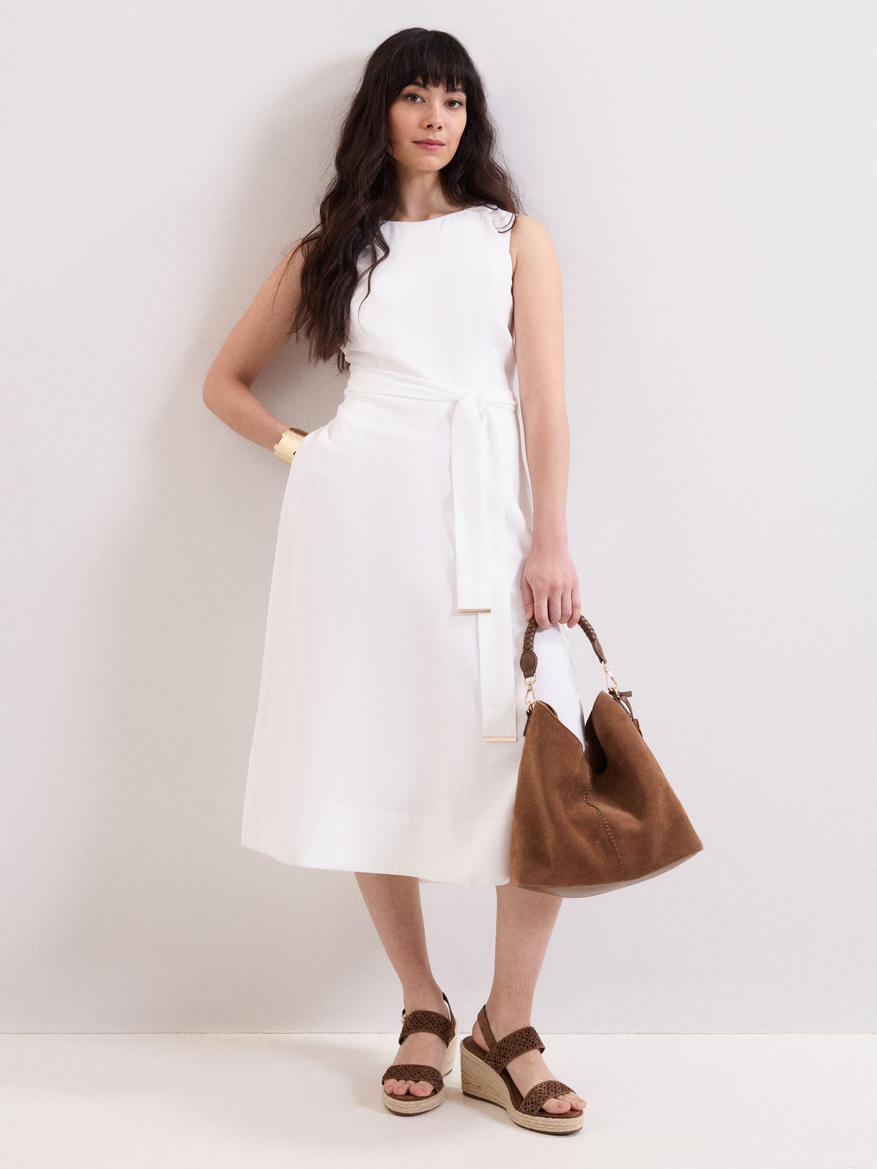Phase Eight Women's Off White Marta Tie Belt Midi Dress In Size 26 - Image 1