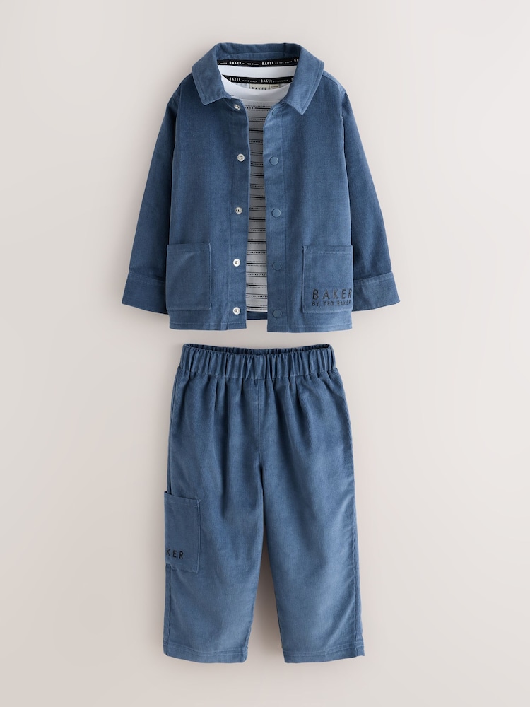 Baker by Ted Baker Blue Cord Jacket, Stripe T-Shirt and Trousers 3 Piece Set - Image 1 of 14 Baker by Ted Baker Blue Cord Jacket, Stripe T-Shirt and Trousers 3 Piece Set - Image 1 of 14