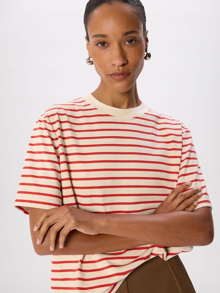 Whistles Red Stripe Relaxed Cotton T-Shirt - Image 1 of 5