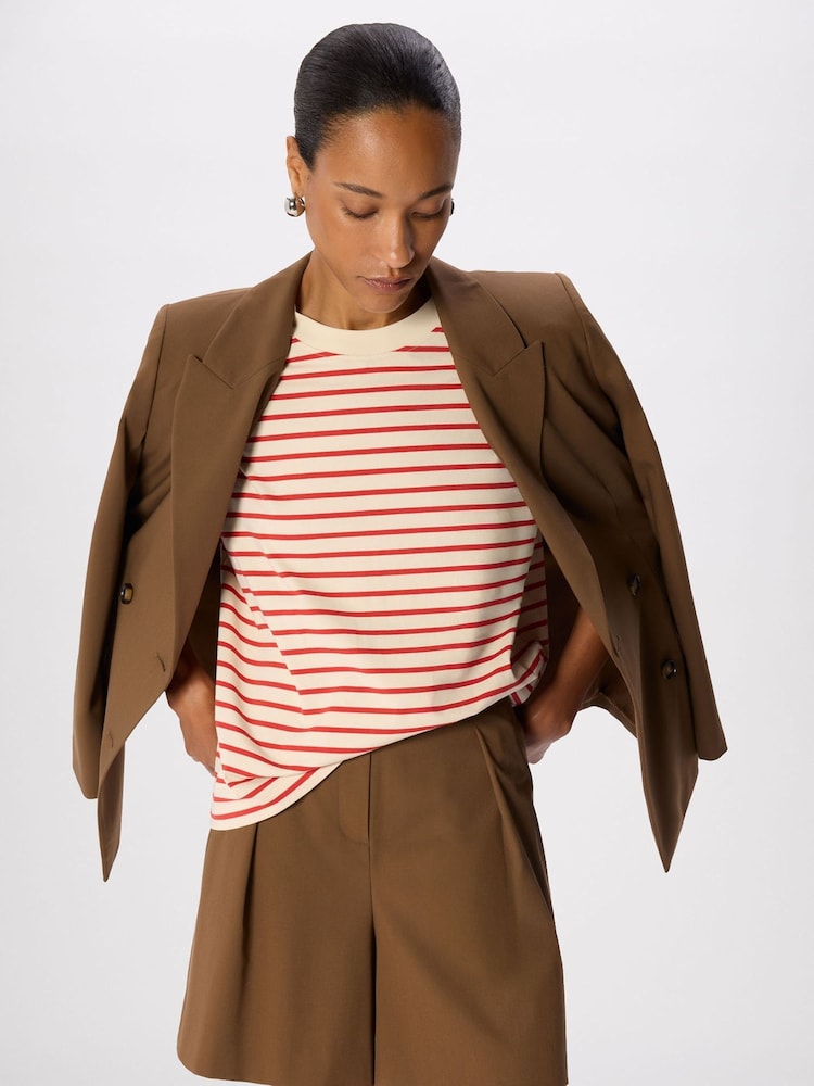 Whistles Red Stripe Relaxed Cotton T-Shirt - Image 2 of 5