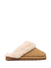 Clarks Brown Cherie Mule Fur Trim Slippers - Image 1 of 6
