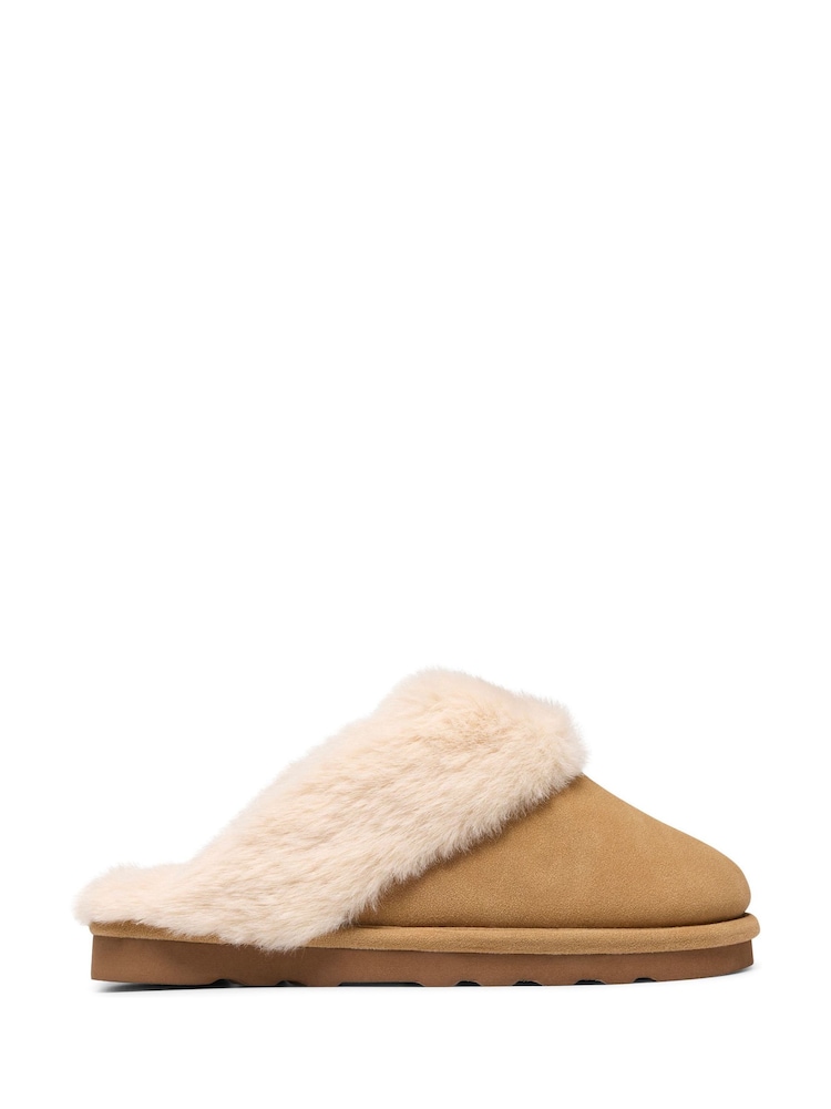 Clarks Brown Cherie Mule Fur Trim Slippers - Image 1 of 6