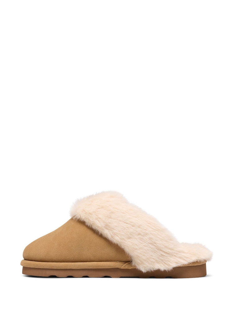 Clarks Brown Cherie Mule Fur Trim Slippers - Image 2 of 6