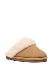 Clarks Brown Cherie Mule Fur Trim Slippers - Image 4 of 6