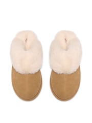 Clarks Brown Cherie Mule Fur Trim Slippers - Image 6 of 6