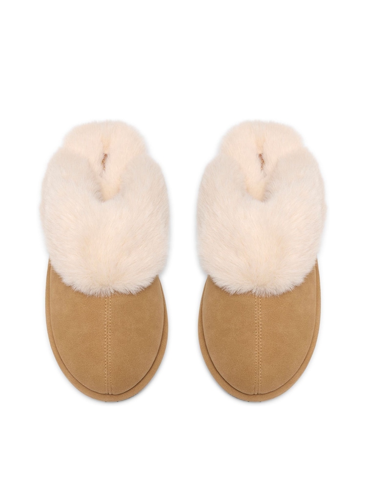 Clarks Brown Cherie Mule Fur Trim Slippers - Image 6 of 6