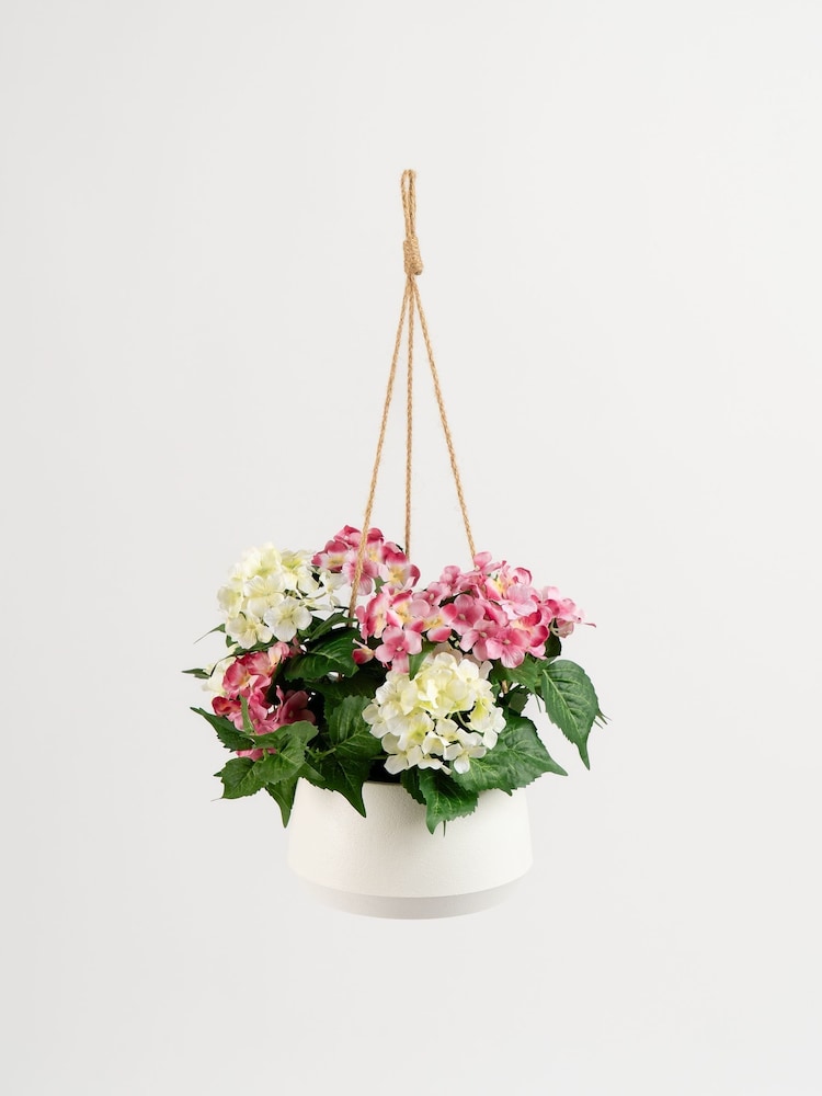 Scottish Everlastings Ltd White Outdoor Faux Hanging Hydrangea in Pot - Image 3 of 3 Scottish Everlastings Ltd White Outdoor Faux Hanging Hydrangea in Pot - Image 3 of 3