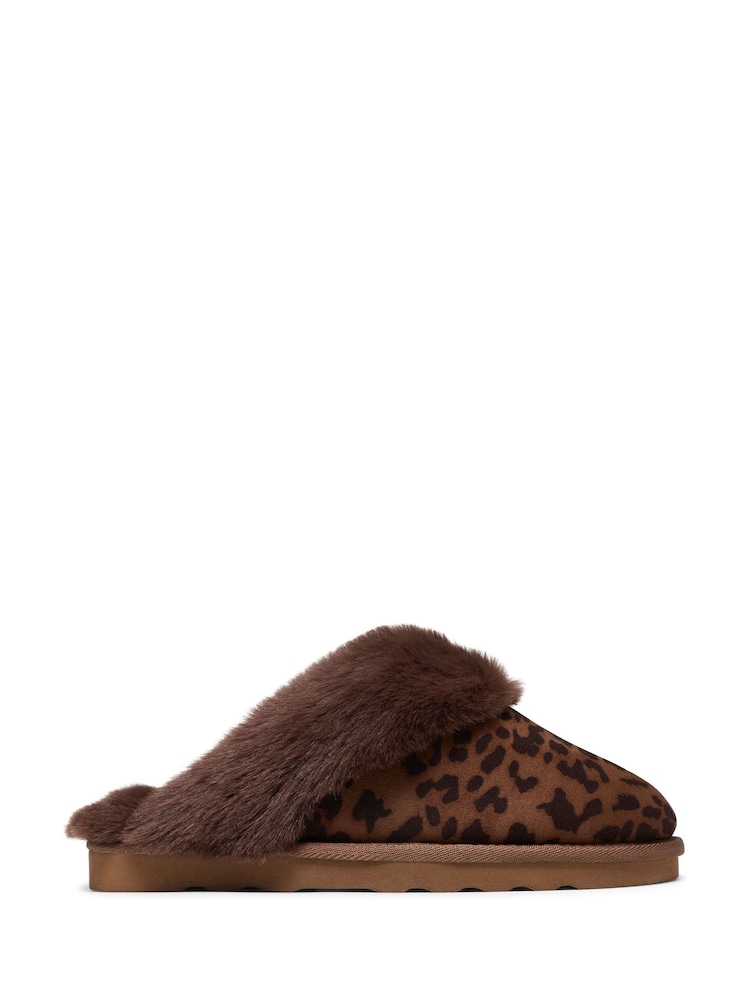 Clarks Leopard Cherie Mule Fur Trim Slippers - Image 1 of 6 Clarks Leopard Cherie Mule Fur Trim Slippers - Image 1 of 6