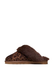 Clarks Leopard Cherie Mule Fur Trim Slippers - Image 2 of 6
