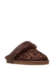 Clarks Leopard Cherie Mule Fur Trim Slippers - Image 3 of 6