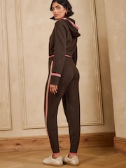 Love & Roses Chocolate Brown Striped Detail Cosy Knitted Tie Front Joggers - Image 4 of 4
