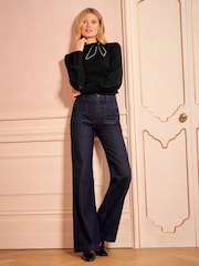 Love & Roses Black Tie Neck Long Sleeve Stitch Detail Knitted Top - Image 3 of 4
