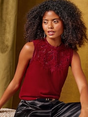 Love & Roses Red Velvet Cutwork Shell Top - Image 1 of 4