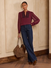Love & Roses Burgundy Red Knot Fastening Long Sleeve Blouse - Image 3 of 5