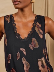 Love & Roses Navy Blue Animal Jacquard Lace Trim V-Neck Vest - Image 2 of 5