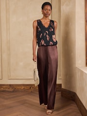 Love & Roses Navy Blue Animal Jacquard Lace Trim V-Neck Vest - Image 3 of 5
