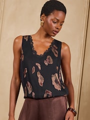 Love & Roses Navy Blue Animal Jacquard Lace Trim V-Neck Vest - Image 5 of 5