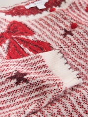 Rojo/Crudo - Cárdigan de punto de manga larga con lazo festoneado - Imagen 7 de 8
