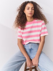 Pink Stripe Heavyweight Short Sleeve Crew Neck T-Shirt - Image 1 of 7